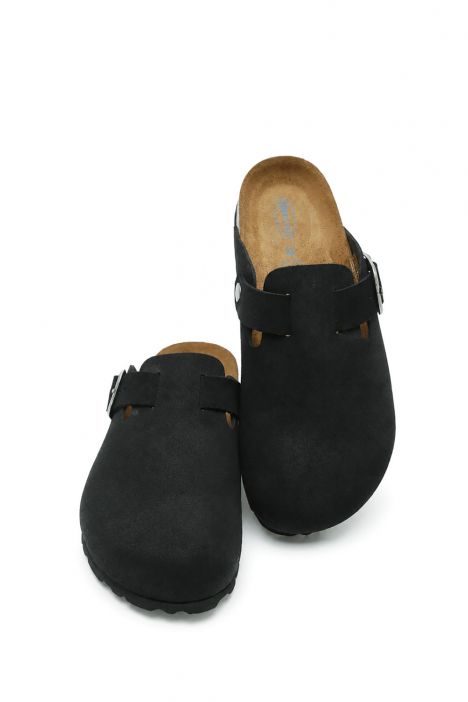K15390SD Kifidis Soft Step Kadın Süet Deri Sabo Mantar Terlik 36-41 Siyah/Black