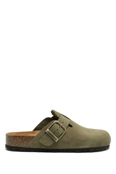 K15390SD Kifidis Soft Step Kadın Süet Deri Sabo Mantar Terlik 36-41 Haki/Khaki 552-032