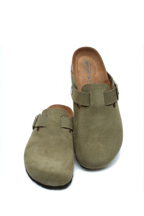 K15390SD Kifidis Soft Step Kadın Süet Deri Sabo Mantar Terlik 36-41 Haki/Khaki 552-032
