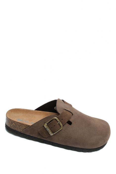 K15392DE Kifidis Soft Step Erkek Deri Sabo Mantar Terlik 40-45 Kahve Süet/Brown Suede