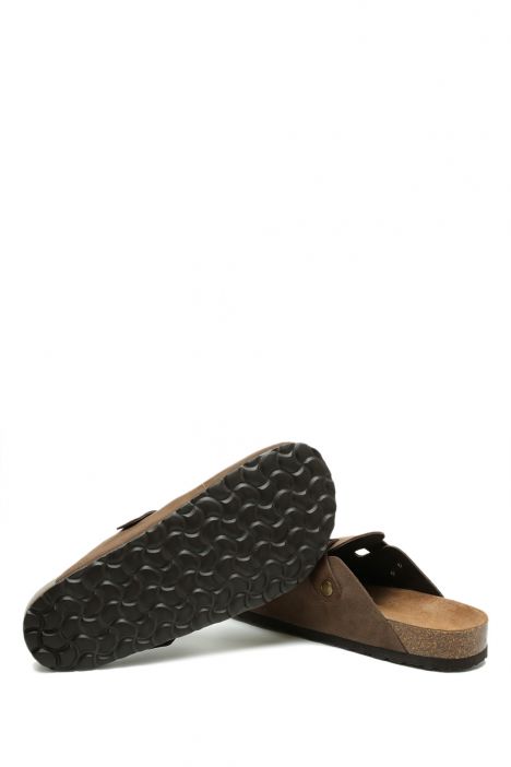 K15392DE Kifidis Soft Step Erkek Deri Sabo Mantar Terlik 40-45 Kahve Süet/Brown Suede