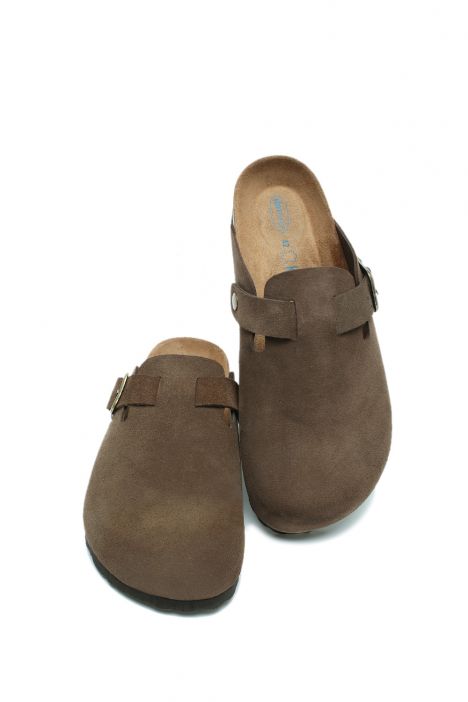 K15392DE Kifidis Soft Step Erkek Deri Sabo Mantar Terlik 40-45 Kahve Süet/Brown Suede