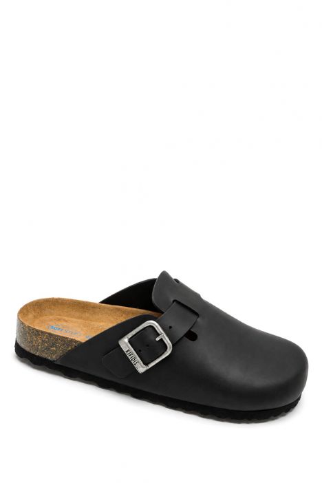 K15392DE Kifidis Soft Step Erkek Deri Sabo Mantar Terlik 40-45 Siyah/Black Oiled Leather