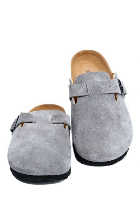 K196092SD Kifidis Soft Step Kadın Süet Deri Sabo Mantar Terlik 36-41 Gri Süet