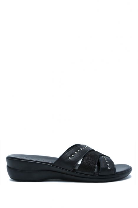 K1992-122 Kifidis Kadın Deri Terlik 36-41 Siyah / Black
