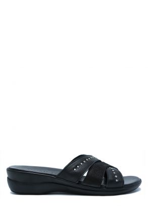 K1992-122 Kifidis Kadın Deri Terlik 36-41 Siyah / Black