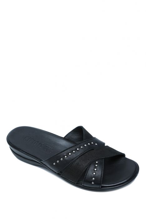K1992-122 Kifidis Kadın Deri Terlik 36-41 Siyah / Black