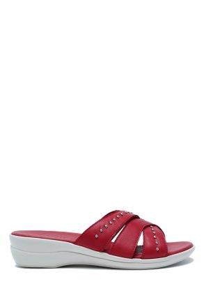 K1992-122 Kifidis Kadın Deri Terlik 36-41 Kırmızı / Red