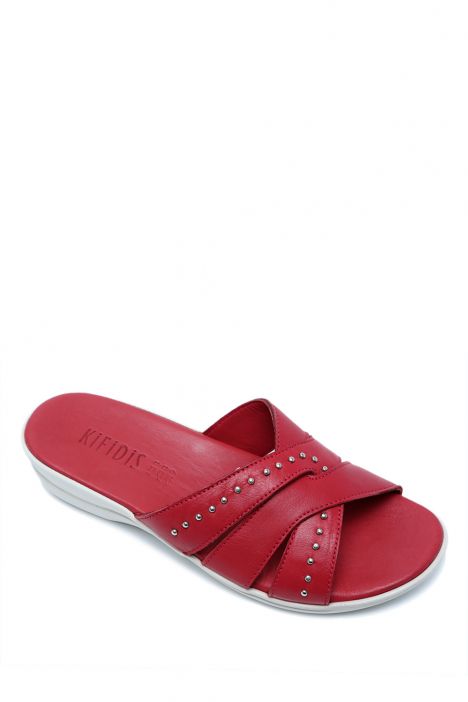 K1992-122 Kifidis Kadın Deri Terlik 36-41 Kırmızı / Red