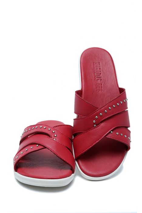 K1992-122 Kifidis Kadın Deri Terlik 36-41 Kırmızı / Red
