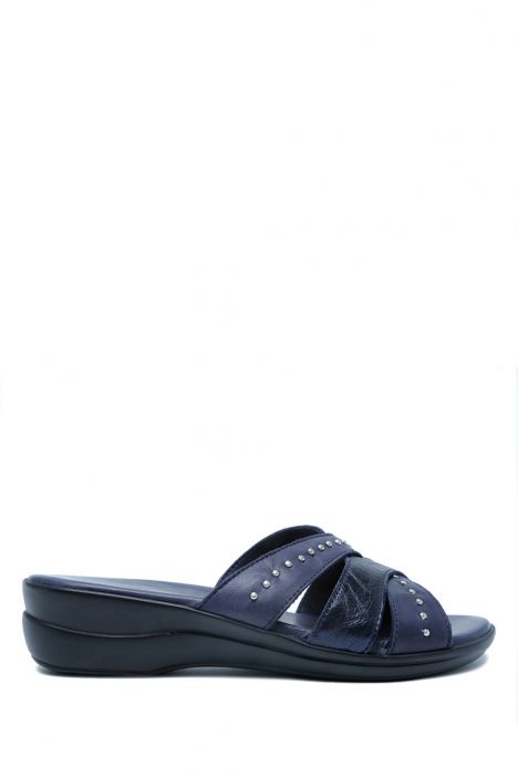 K1992-122 Kifidis Kadın Deri Terlik 36-41 Lacivert / Navy Blue