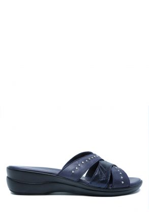 K1992-122 Kifidis Kadın Deri Terlik 36-41 Lacivert / Navy Blue
