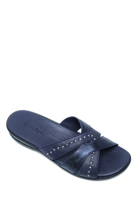 K1992-122 Kifidis Kadın Deri Terlik 36-41 Lacivert / Navy Blue