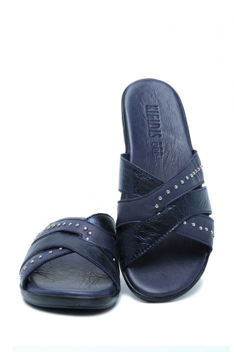 K1992-122 Kifidis Kadın Deri Terlik 36-41 Lacivert / Navy Blue