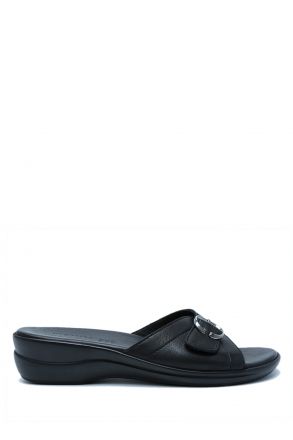 K1992-123 Kifidis Kadın Deri Terlik 36-41 Siyah / Black