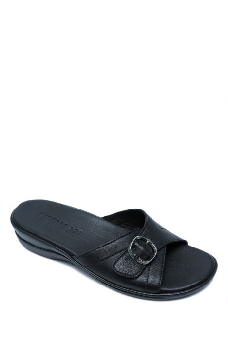 K1992-123 Kifidis Kadın Deri Terlik 36-41 Siyah / Black