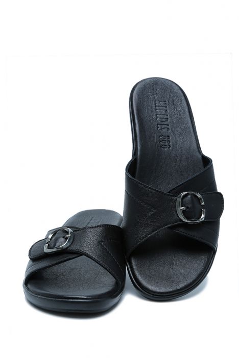 K1992-123 Kifidis Kadın Deri Terlik 36-41 Siyah / Black