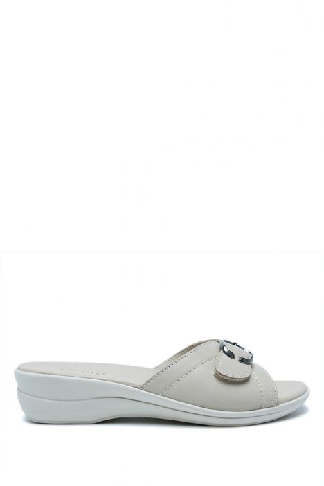 K1992-123 Kifidis Kadın Deri Terlik 36-41 Krem / Cream