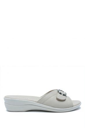 K1992-123 Kifidis Kadın Deri Terlik 36-41 Krem / Cream