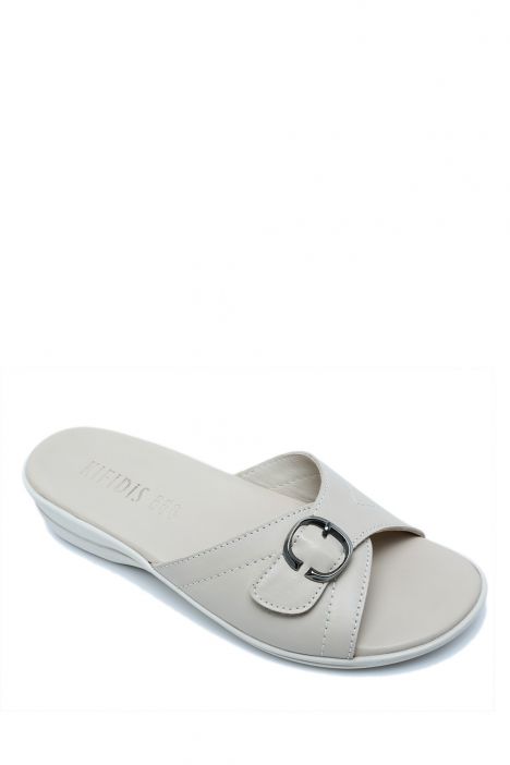K1992-123 Kifidis Kadın Deri Terlik 36-41 Krem / Cream