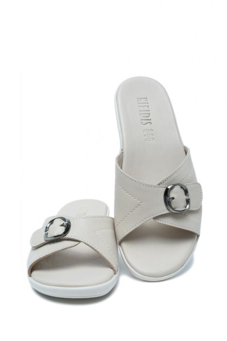 K1992-123 Kifidis Kadın Deri Terlik 36-41 Krem / Cream