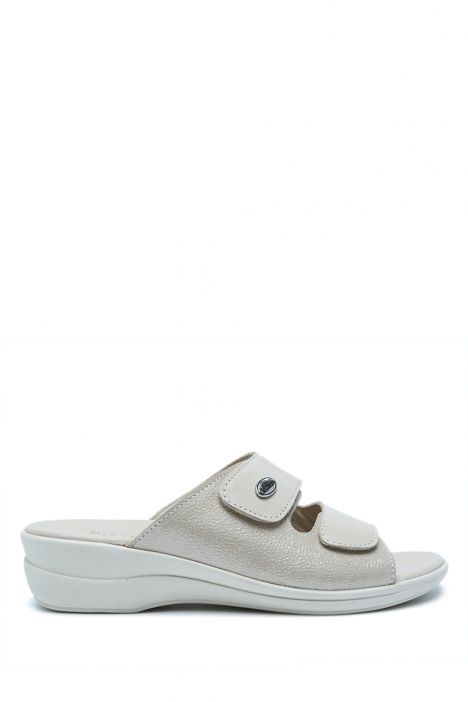 K1992-124 Kifidis Kadın Deri Terlik 36-41 Krem / Cream