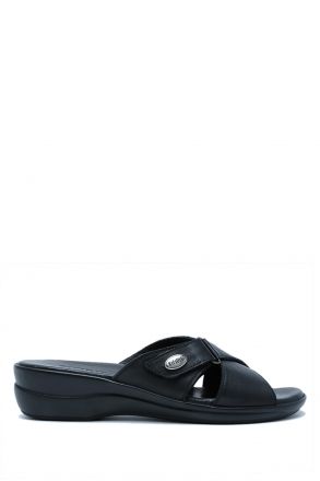 K1992-125 Kifidis Kadın Deri Terlik 36-41 Siyah / Black