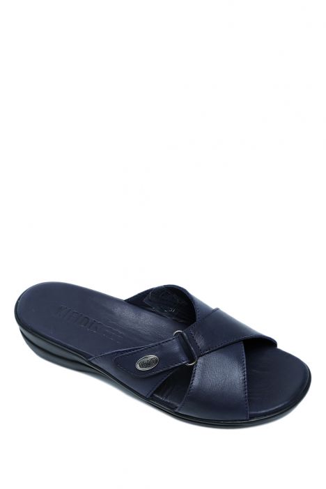K1992-125 Kifidis Kadın Deri Terlik 36-41 Lacivert / Navy Blue