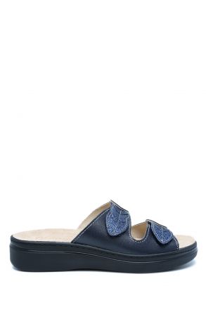 K46 Kifidis Italy Anatomik Çift Bantlı Kadın Deri Terlik 36-41 Pelle N.-Glitter Blue/Lacivert