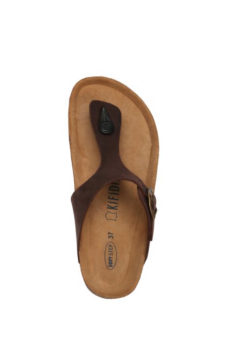 K8871DK Kifidis Soft Step Kadın Parmak Arası Deri Mantar Terlik 36-41 Mocca (500)