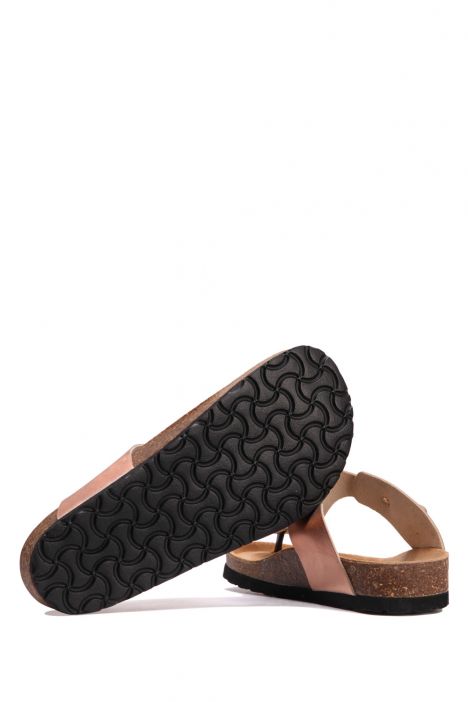 K8871DK Kifidis Soft Step Kadın Parmak Arası Deri Mantar Terlik 36-41 Bronz Deri