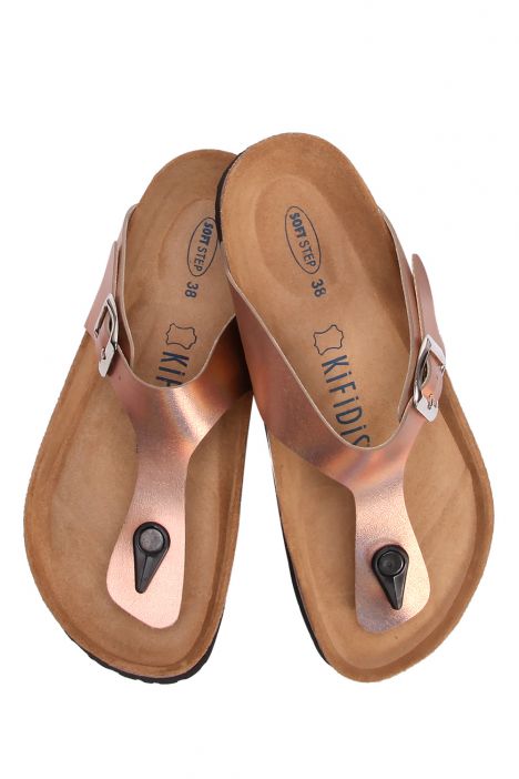K8871DK Kifidis Soft Step Kadın Parmak Arası Deri Mantar Terlik 36-41 Bronz Deri