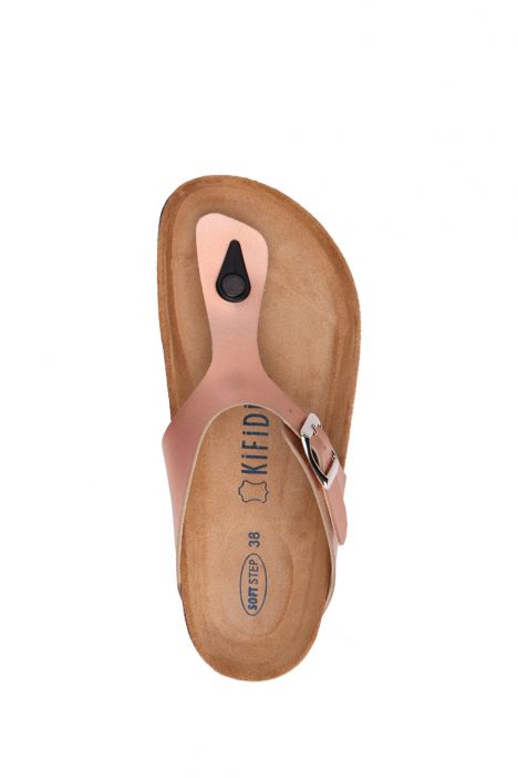 K8871DK Kifidis Soft Step Kadın Parmak Arası Deri Mantar Terlik 36-41 Bronz Deri