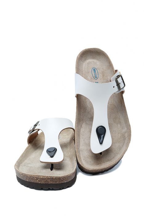 K8871DK Kifidis Soft Step Kadın Parmak Arası Deri Mantar Terlik 36-41 Kırık Beyaz Deri