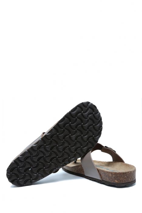 K8871DK Kifidis Soft Step Kadın Parmak Arası Deri Mantar Terlik 36-41 Koyu Vizon Deri
