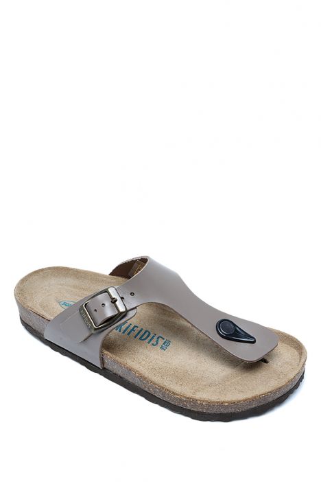 K8871DK Kifidis Soft Step Kadın Parmak Arası Deri Mantar Terlik 36-41 Koyu Vizon Deri