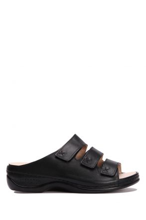 KA1007 Kifidis Anatomik Kadın İçi Çıkabilen Deri Terlik 36-41 Lizbon Siyah/Black