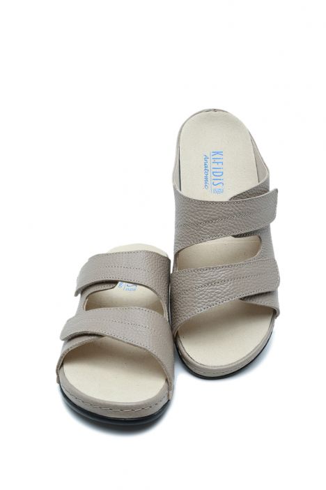 KA101902 V2 Kifidis Kadın Çift Bantlı ve İçi Çıkabilen Anatomik Deri Terlik 36-41 Vizon Deri