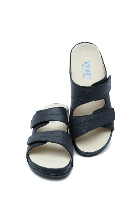 KA101902 V2 Kifidis Kadın Çift Bantlı ve İçi Çıkabilen Anatomik Deri Terlik 36-41 Antrasit Deri
