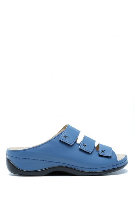 KA101907 Kifidis Kadın İçi Çıkabilen Anatomik Deri Terlik 36-41 Kot/Lizbon Indigo