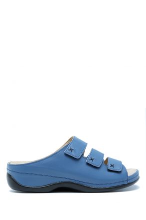 KA101907 Kifidis Kadın İçi Çıkabilen Anatomik Deri Terlik 36-41 Kot/Lizbon Indigo
