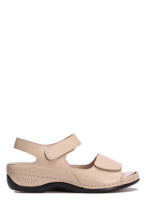 KA2011 Kifidis Julia Anatomik Kadın Deri Sandalet 36-41 12405 Krem/Cream