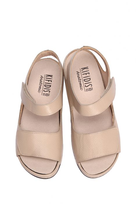 KA2011 Kifidis Julia Anatomik Kadın Deri Sandalet 36-41 12405 Krem/Cream
