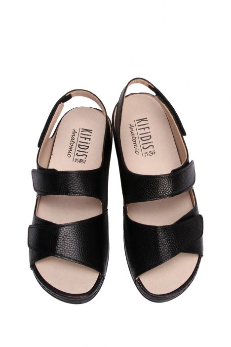 KA2012 Kifidis Daisy Anatomik Kadın Deri Sandalet 36-41 Siyah 9142