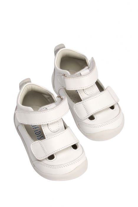 KP50 Kifidis-Kids İlk Adım Unisex Çocuk Deri Ayakkabı 19-25 Düz Beyaz