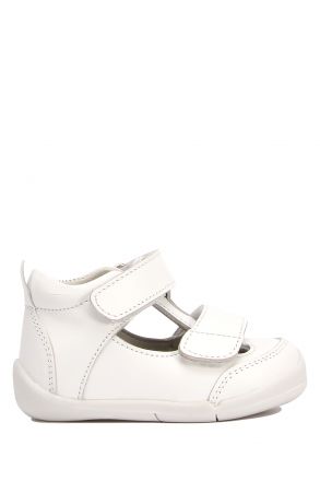 KP50 Kifidis-Kids İlk Adım Unisex Çocuk Deri Ayakkabı 19-25 Düz Beyaz