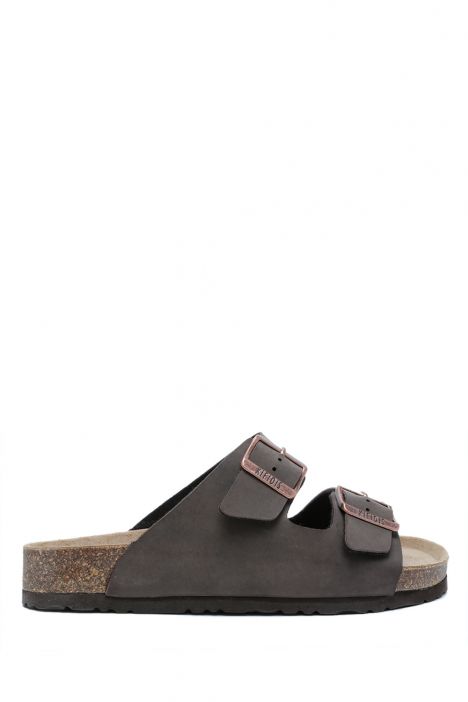 KS10260SK Kifidis Soft Step Kadın Çift Bantlı Mantar Terlik 36-41 03 - Kahve