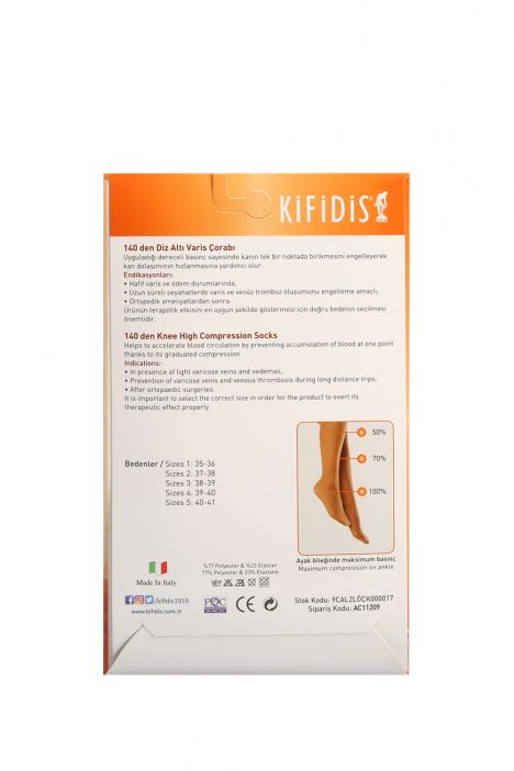 Kifidis 140 Den. 18-20 mmHg Diz Altı Varis Çorabı 21-TEN