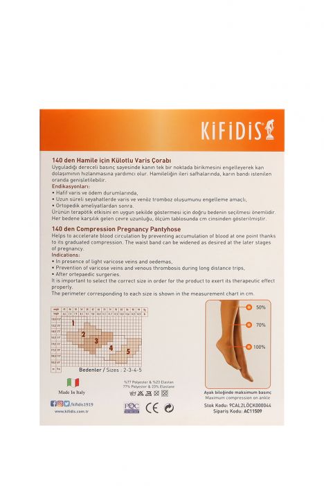Kifidis 140 Den. 18-20 mmHg Hamile Külotlu Varis Çorabı 21-TEN
