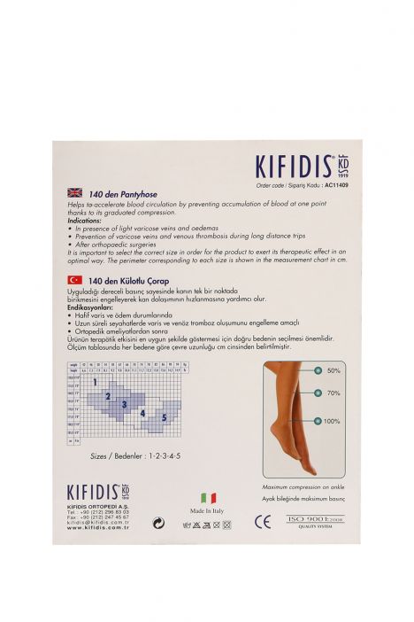 Kifidis 140 Den. 18-20 mmHg Külotlu Varis Çorabı 21-TEN
